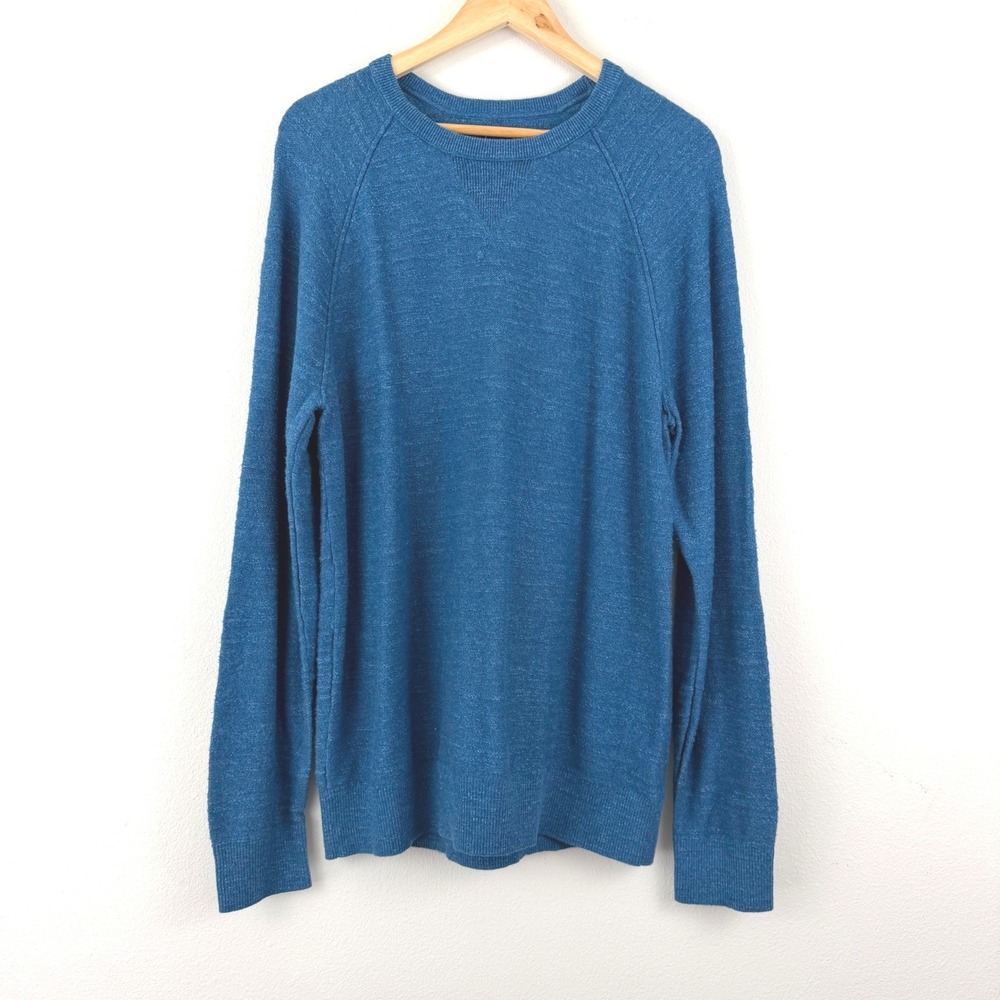 Gap Mens L Blue Slub Knit Raglan Crewneck Cotton Sweater Textured Teal